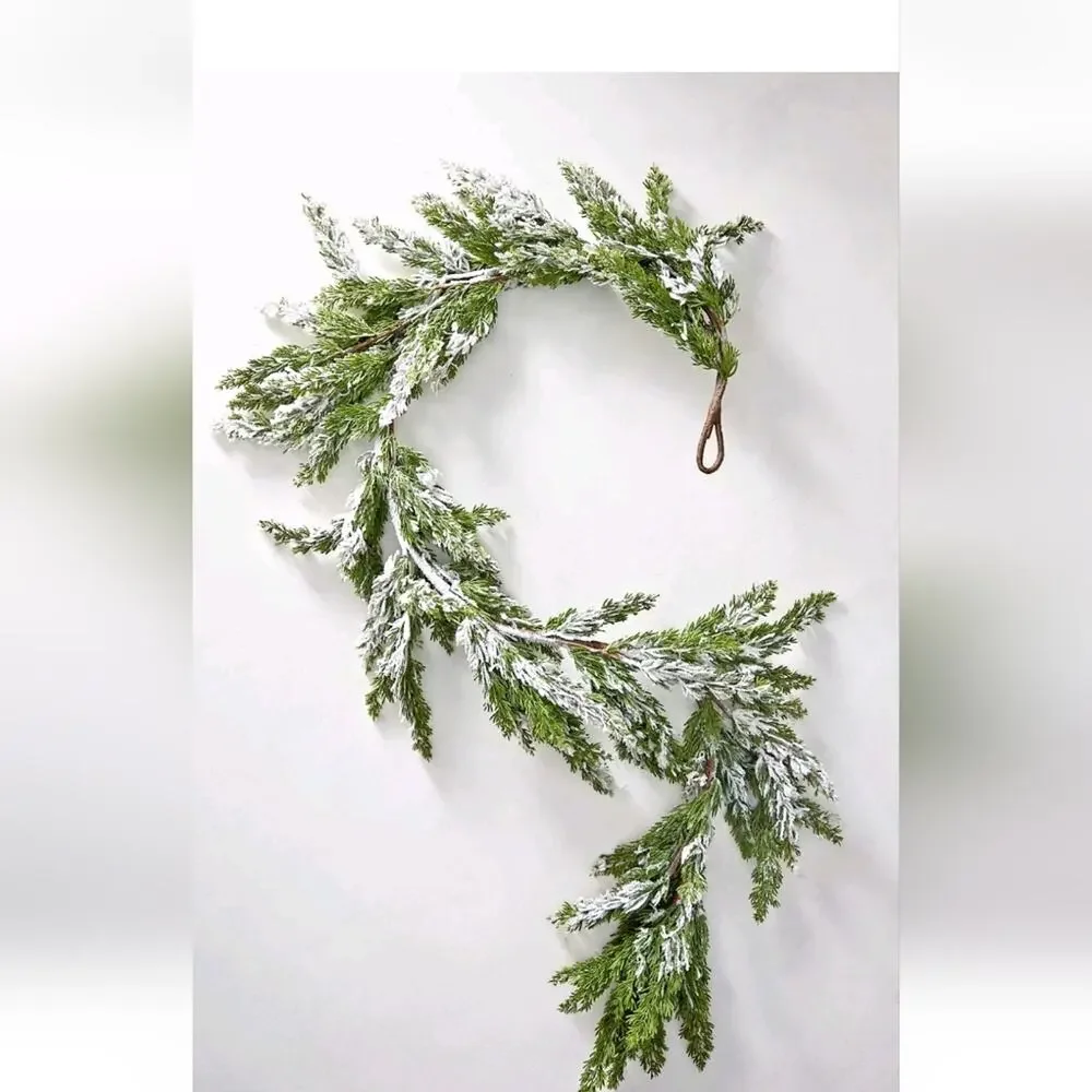 NWT ANTHROPOLOGIE FAUX FLOCKED SNOWY Cedar GARLAND CHRISTMAS HOLIDAY WREATH 72”